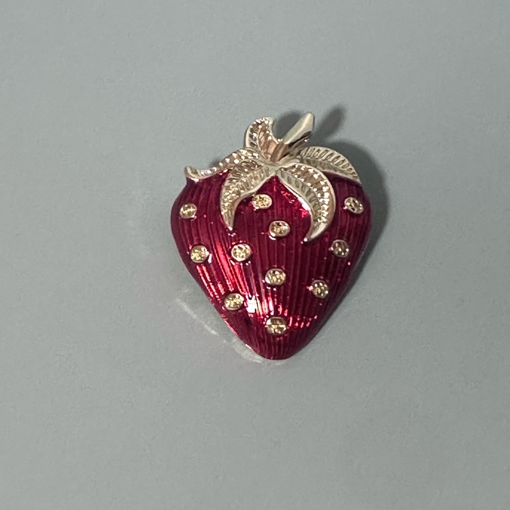 Red Strawberry Brooch with Rhinestones